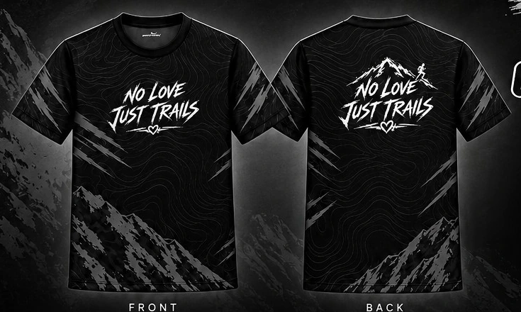 Jersey VANTERRA No Love Just Trails warna hitam dengan motif pegunungan
