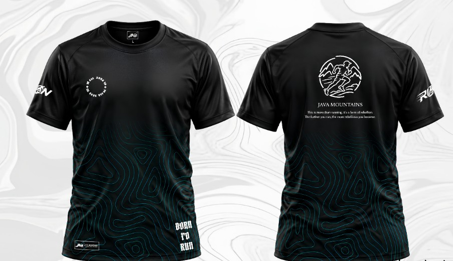 Jersey JM Mountain Performance warna hitam dengan motif kontur